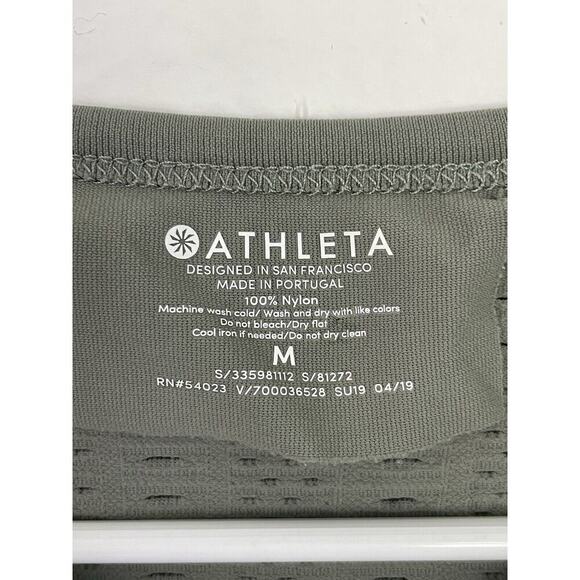 ATHLETA Foothill Tee Top Olive Green Laser Cut Wicking Short Sleeve Medium - Picture 6 of 9